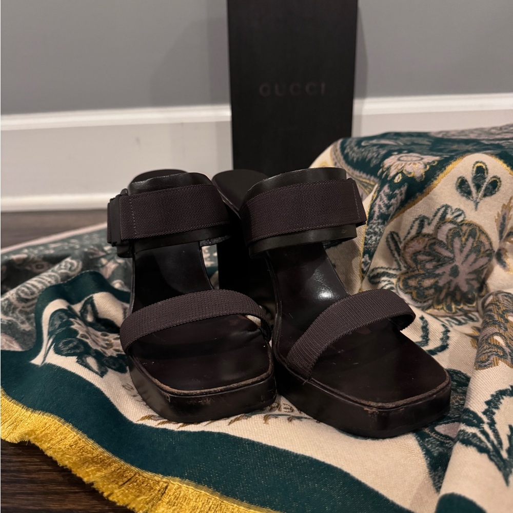 Vintage Gucci Wedge Sandals size 7.5US Dark brown
